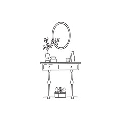 Elegant entryway table line art home decor illustration