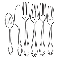 Elegant fork icon in thin line style for food related projects