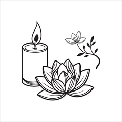 Aromatherapy Candle with Lotus Flower Icon - Wellness and Spa Vector