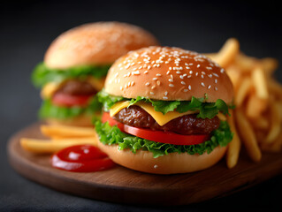 Delicious Burger with Fries Food Illustration