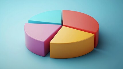 Obraz premium Colorful D pie chart with each part elevated, casting reflections