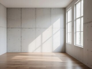 Fototapeta premium Empty Room with Concrete Walls and Wooden Floor