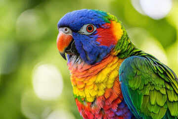 Fototapeta premium A colorful tropical parrots sitting on a branch in the forest
