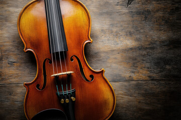 Fototapeta premium Violin displayed on contrasting backgrounds with classical music elements