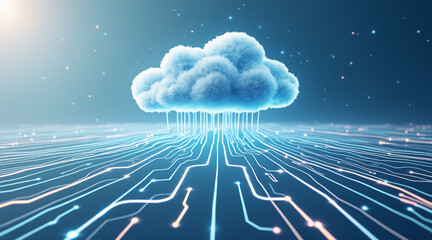 Futuristic Cloud Technology with Data Connections and Light Effects in Digital Space