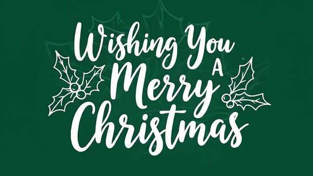 Wishing Merry Christmas Holiday Season with Holly on Green Background
