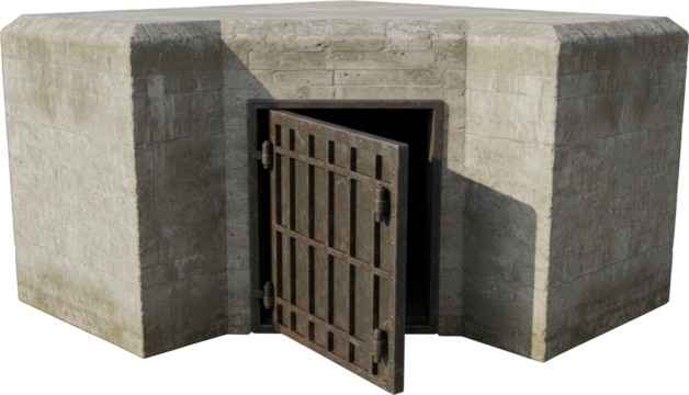 Weathered Concrete Bunker with Ajar Metal Door