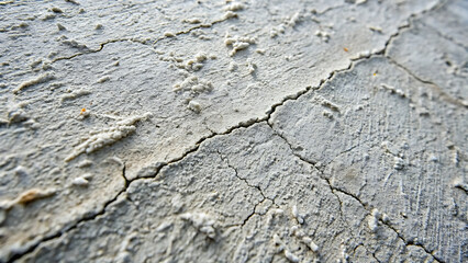 Close up view of cracked and textured light gray surface with small protrusions