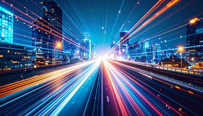 Obraz premium Motion blur of car lights on urban highway at night