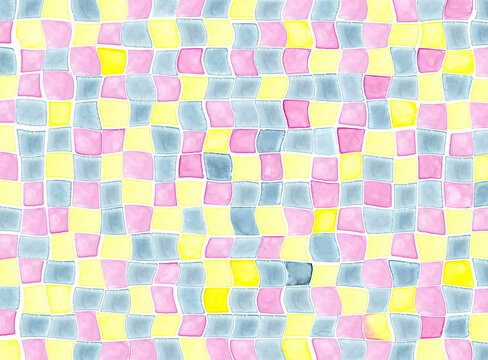 Fototapeta Abstract watercolor background with colorful geometric tiles