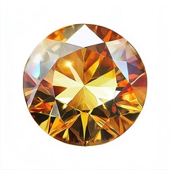 Stunning illustration of a brilliant round cut gemstone with faceted surfaces and radiant orange yellow hues