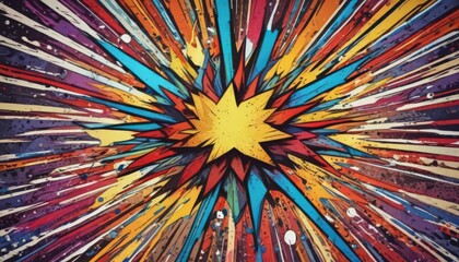 Colorful comic book burst, bold lines and shapes ,  shapes,  artwork