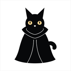 A black cat with glowing eyes on a white background