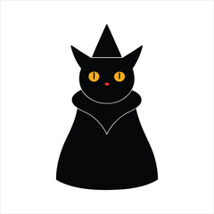 A black cat with glowing eyes on a white background