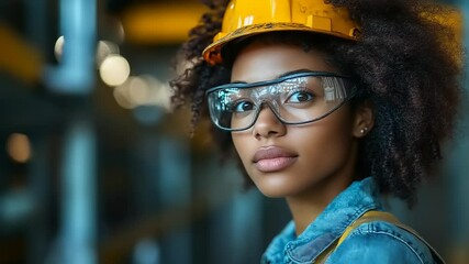 Portrait of a confident African American female engineer in safety gear at work place