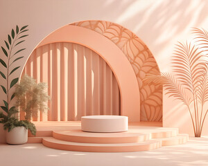 Fototapeta premium Minimalist peach studio background product display platform