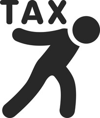 Person icon carrying TAX text on back, symbolizing tax burden or pressure, solid icon vector.