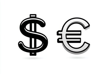 Obraz premium A flat black and white icon of a dollar and euro symbol side by side