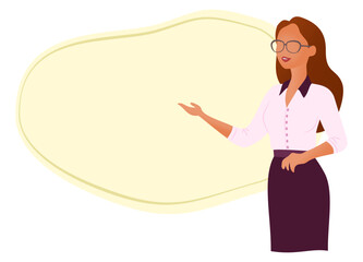 young business woman wearing sunglasses showing abstract circle copy space