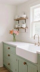 Rustic Kitchen Corner with Farmhouse Sink and Open Shelving