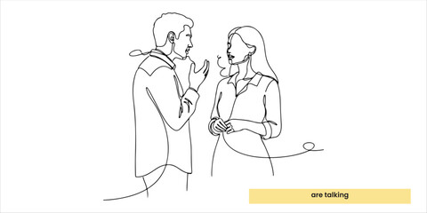 man with girls are talking continuous single line art drawing sketch on white background
