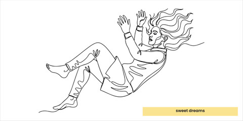 sweet dreams continuous single line art drawing sketch on white background
