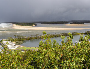 A view over the Nambucca River and Warrell Creek at Nambucca Heads, New South Wales, approximately one week before the May 2025 flood event.