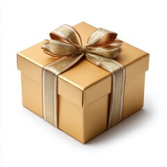 Gold gift box with golden bow isolated on white background