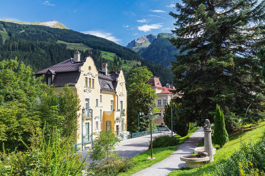 Historic houses in Bad Gastein, Austria, surrounded by nature in the Gastein Valley.