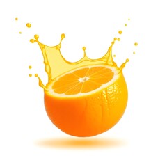 Fresh orange dropping into vibrant juice splash illustration.