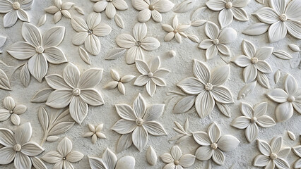 Intricate white floral wall decor embossed relief pattern