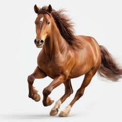 Fototapeta premium Majestic Brown Horse in Full Gallop , isolated on white background png