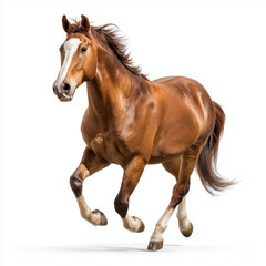 Fototapeta premium Majestic Brown Horse in Full Gallop , isolated on white background png