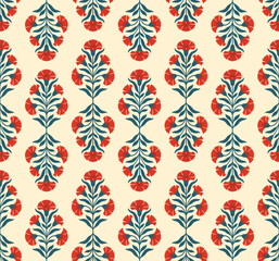 Mughal flower motif seamless pattern. Traditional flower pattern illustration. Flower pattern for fashion, fabric, textile, and wallpaper.
