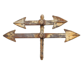 Vintage directional sign on a transparent background. Perfect for navigation themes, travel graphics, or rustic decorations. Versatile design element for storytelling and adventure visuals.