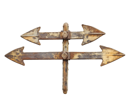 Vintage directional sign on a transparent background. Perfect for navigation themes, travel graphics, or rustic decorations. Versatile design element for storytelling and adventure visuals.