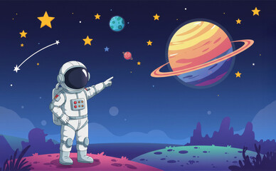 Astronaut Exploring the Cosmos a Journey to Distant Worlds