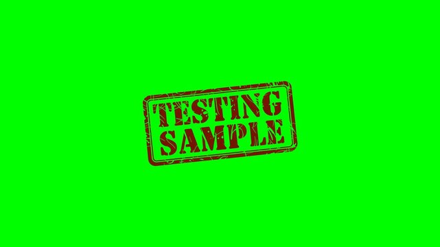 Animated "Testing Sample" red rubber stamp seal on a green screen chroma key background for experimental products or trial items