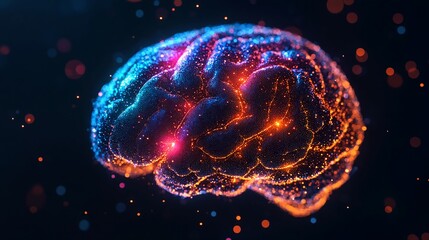 Fototapeta premium Exploring the depths of human consciousness a digitally rendered brain illuminating the power of thought against a dark