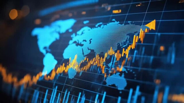 Globe with business market chart goes up - Powered by Adobe