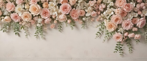 Pastel vintage floral artificial flower wall backdrop with lace , delicate, celebration, home decor