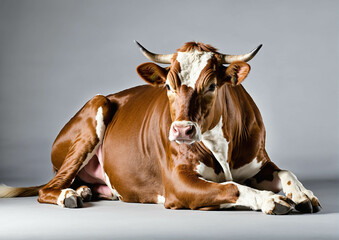 Close Up Of Young Cow With White And Brown Coat Resting