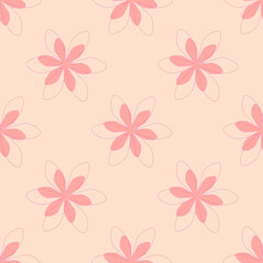 Abstract orange floral in seamless pattern background. Colorful flowers, flower petals, blooms, roses on wallpaper for banner, prints, packaging.