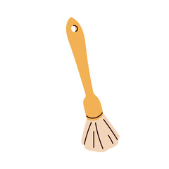 Brush, cleaning tool. Long handle with natural bristle for eco-friendly dish-washing. Organic kitchen utensil, zero-waste dishwashing,housework. Flat vector illustration isolated on white background