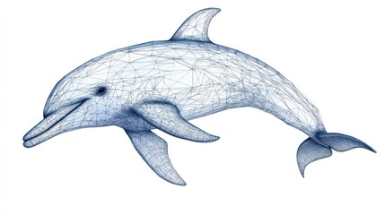 Naklejka premium Geometric wireframe dolphin design on plain white background suitable for print