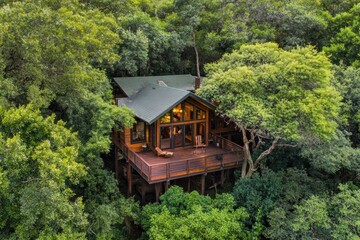 Luxurious treehouse nestled in a lush forest