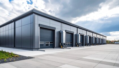 Fototapeta premium A modern manufacturing plant with metal exterior and large exhaust vents