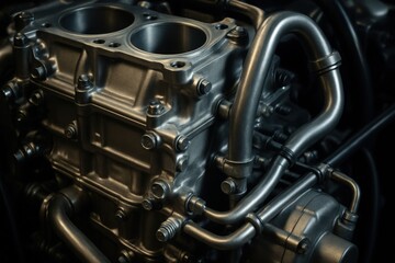 Obraz premium Close-up of a Sleek Engine Block: Industrial Strength and Precision