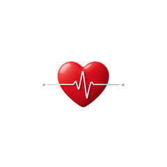 Red heart with white heartbeat line symbolizes health and love