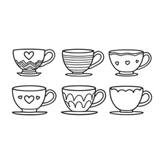 hand drawn ceramic tea cup outline illustration